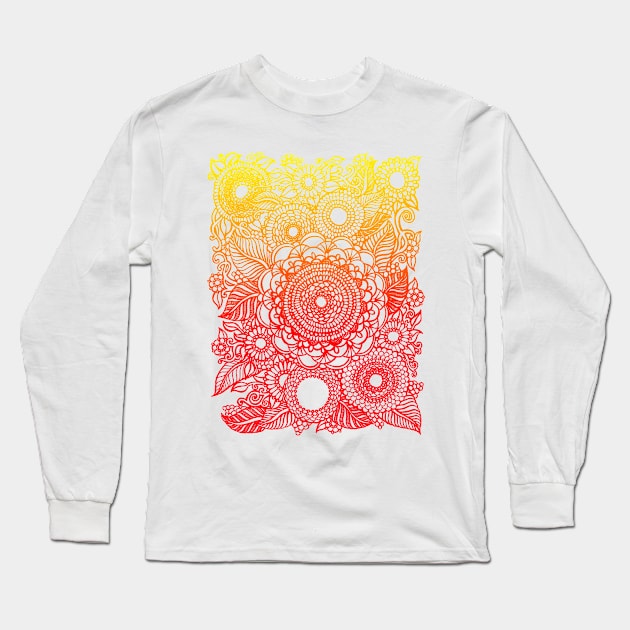 Mandala Flowers (Sunset Colors) Long Sleeve T-Shirt by OfficeInk